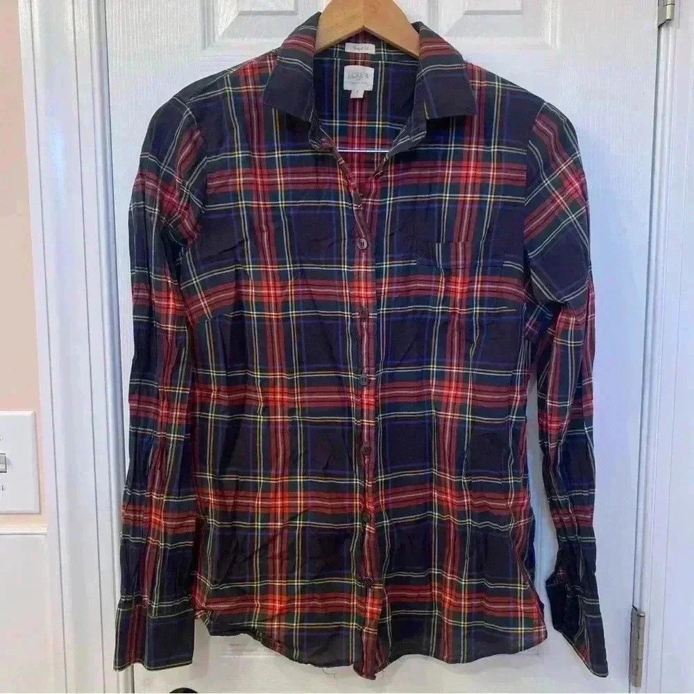 J. Crew Stewart Black Watch Tartan Button down Perfect Fit Size M